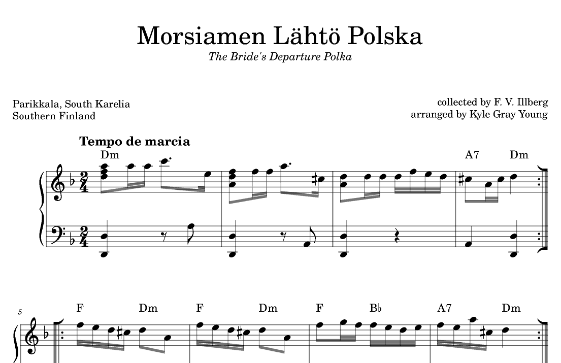 Morsiamen Lähtö Polska (The Bride’s Departure Polka) (piano solo) (arr. Kyle Gray Young)