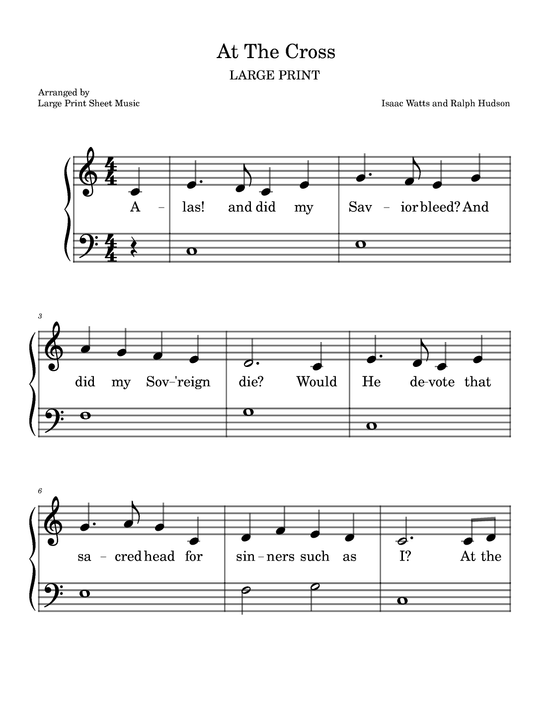 At The Cross | LARGE PRINT | Easy Piano Praise and Worship Hymn (arr. Large Print Sheet Music)