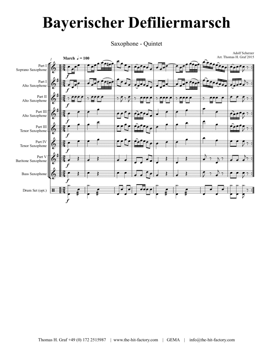 Bayerischer Defiliermarsch - German March - Oktoberfest - Saxophone Quintet (arr. Thomas Graf)
