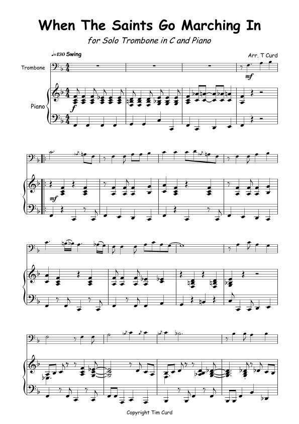 When The Saints Go Marching In for Solo Trombone in C and Piano (arr. Tim Curd)