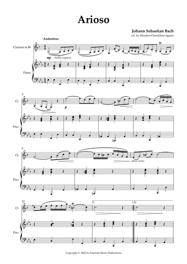 Arioso for Clarinet & Piano (arr. Morakot Cherdchoongarm)