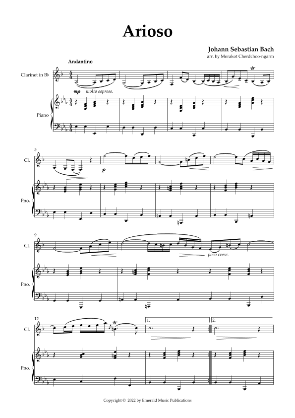 Arioso for Clarinet & Piano (arr. Morakot Cherdchoongarm)