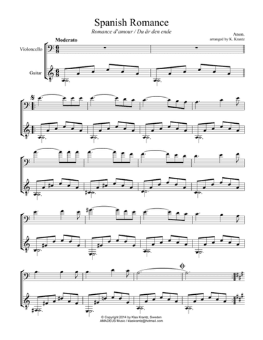 Spanish Romance, Romanza for cello and easy guitar (arr. K. Krantz)