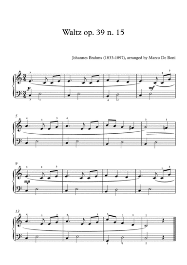 Brahms, Waltz op.39 n.15, easy piano arrangement (arr. Marco De Boni)