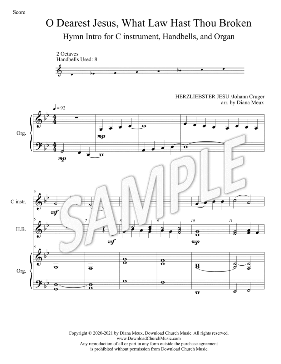 O Dearest Jesus, What Law Hast Thou Broken - Hymn Intro (C instrument, handbells, organ) (arr. Diana Meux)