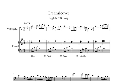 Greensleeves - English Folk Song (Cello + Piano) (arr. Digital Book Music)