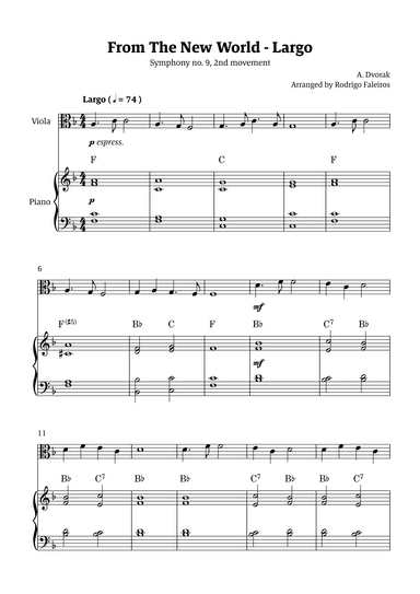 Largo (2nd movement of the Symphony no. 9 'From The New World') (arr. Rodrigo Faleiros)
