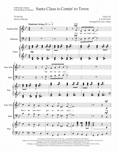 Santa Claus Is Comin' To Town (arr. Gary Aubry)