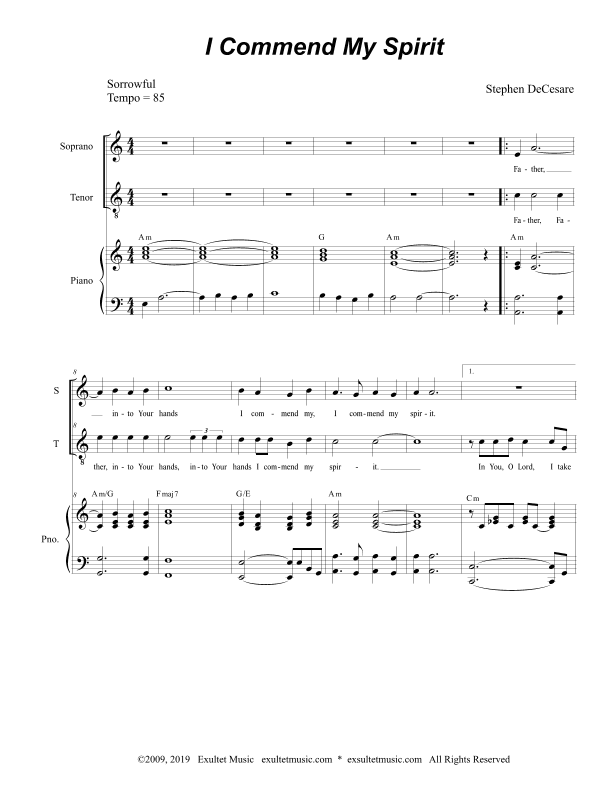 I Commend My Spirit (for 2-part choir - (Soprano and Tenor)