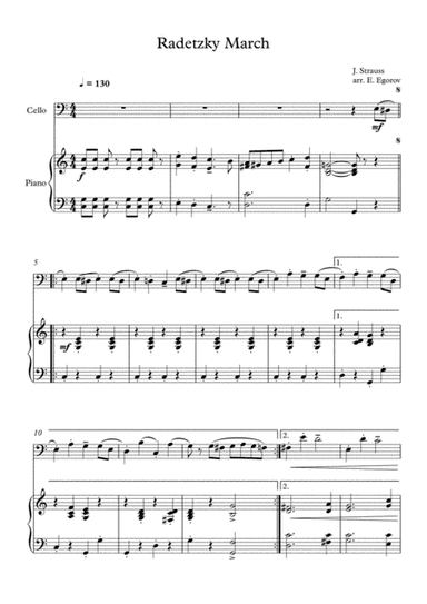 Radetzky March, Johann Strauss Sr., For Cello & Piano (arr. Eugene Egorov)