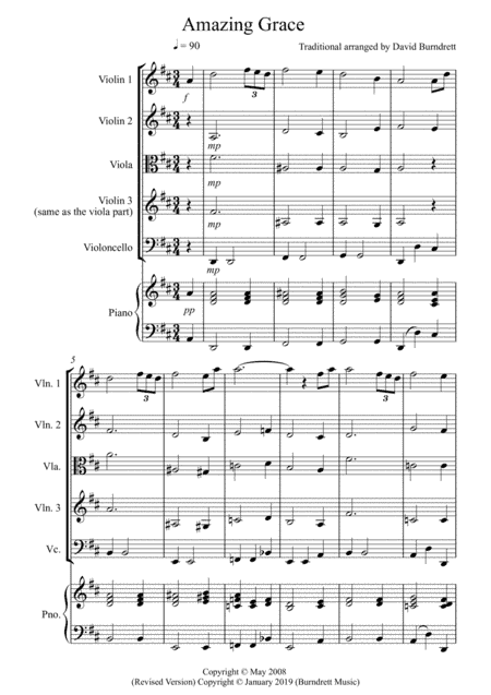 Amazing Grace for String Quartet (arr. David Burndrett)