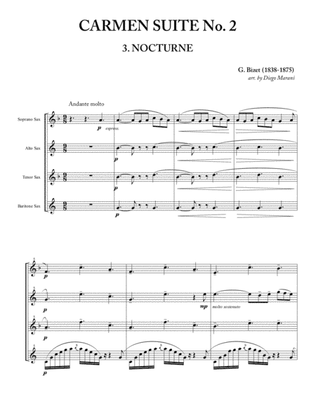 Nocturne from "Carmen Suite No. 2" for Saxophone Quartet (arr. Diego Marani)