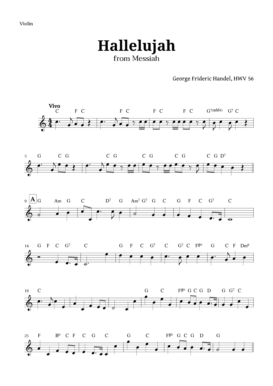 Hallelujah by Handel for Violin with Chords (arr. Langanho)