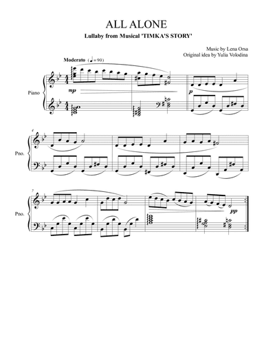 All Alone - Lullaby from children's musical 'Timka's Story' , piano reduction