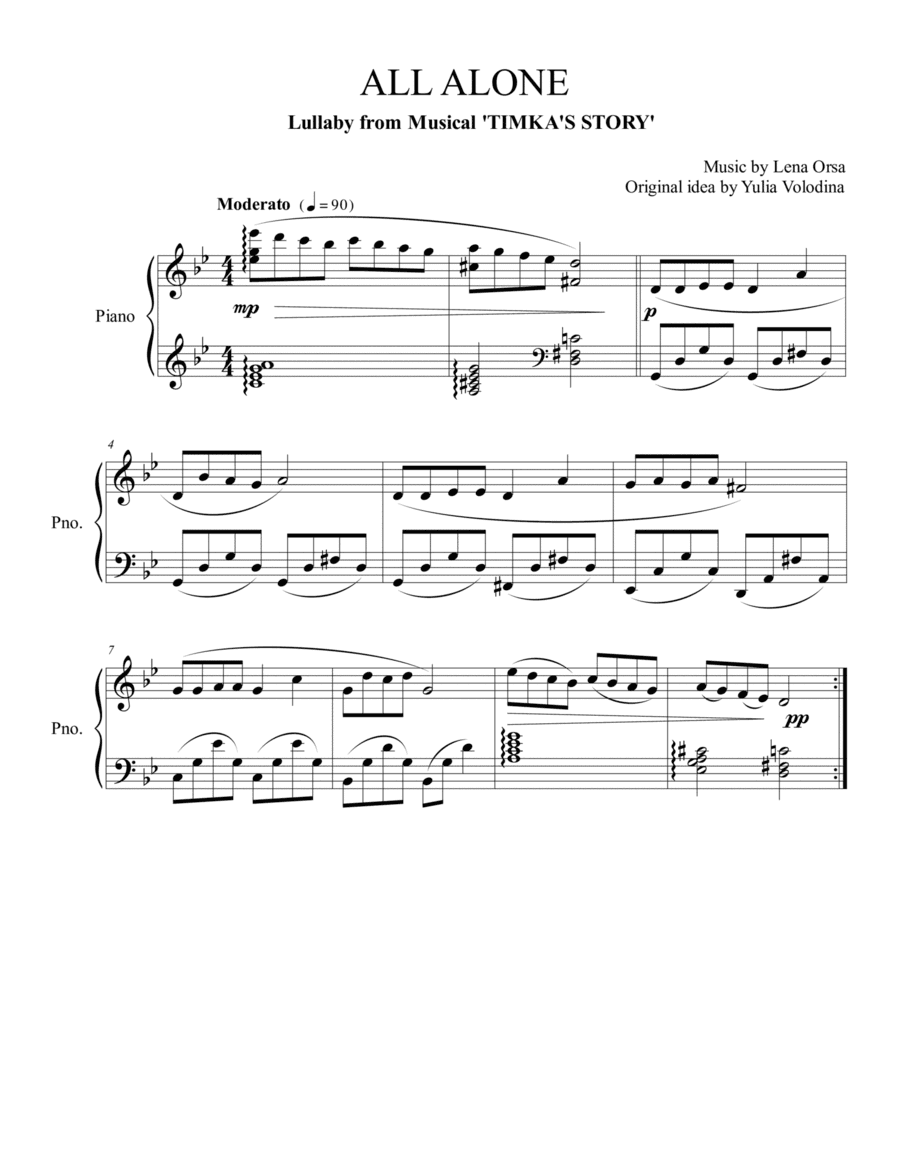 All Alone - Lullaby from children's musical 'Timka's Story' , piano reduction
