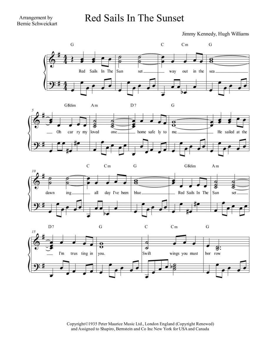 Red Sails In The Sunset (arr. Bernie Schweickart)