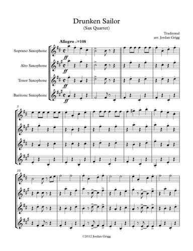 Drunken Sailor (Sax Quartet) (arr. Jordan Grigg)