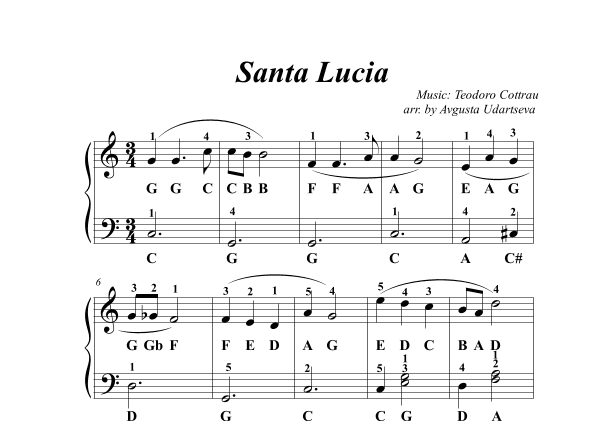 Santa Lucia Easy 2 Hands (arr. Avgusta Udartseva)
