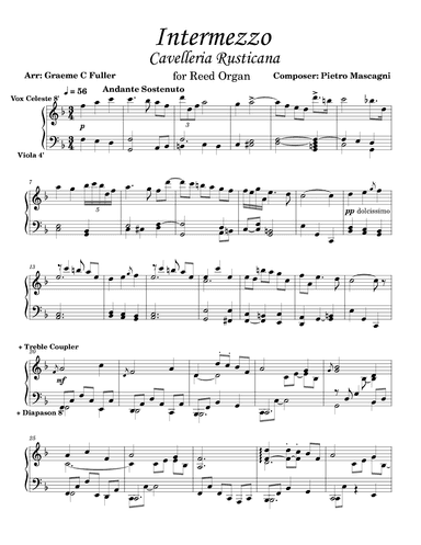 Intermezzo Cavelleria Rusticana for Reed Organ (arr. Graeme C Fuller)
