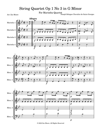 String Quartet in g minor,  Op. 1, No. 3 (arr. Zac Moore)