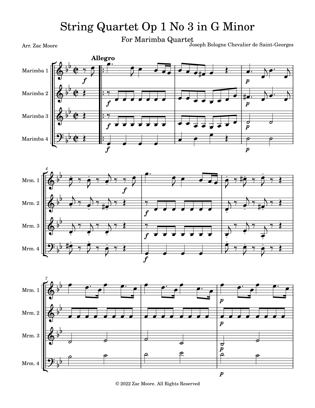 String Quartet in g minor,  Op. 1, No. 3 (arr. Zac Moore)