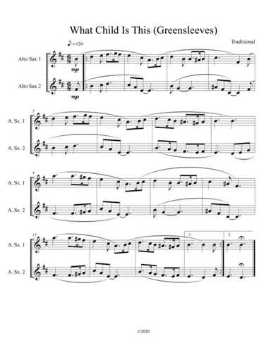 What Child Is This (Greensleeves) for alto sax duet (arr. B C Dockery)