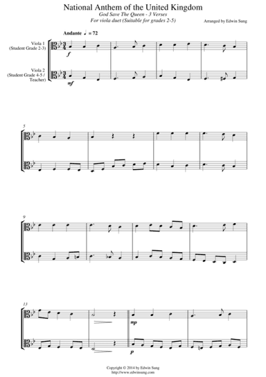 National Anthem of the United Kingdom (for viola duet, suitable for grades 2-5) (arr. Edwin Sung)