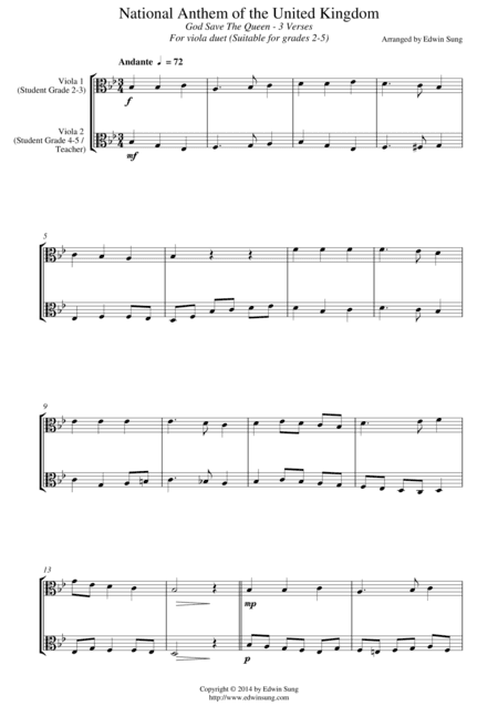 National Anthem of the United Kingdom (for viola duet, suitable for grades 2-5) (arr. Edwin Sung)