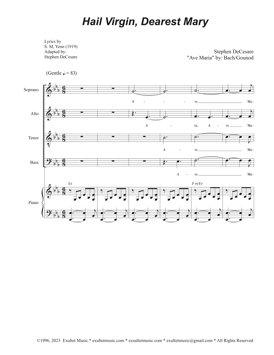 Hail Virgin, Dearest Mary (Vocal Quartet - (SATB)