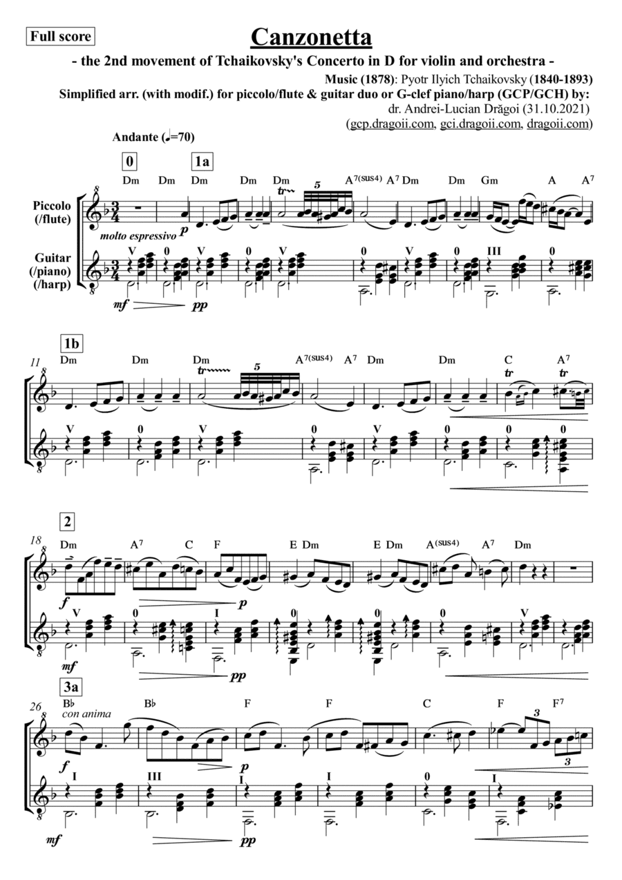 Tchaikovsky (Pyotr Ilyich) - Canzonetta (the 2nd movement of Tchaikovsky's Concerto in D for violin (arr. Andrei Lucian Dragoi)