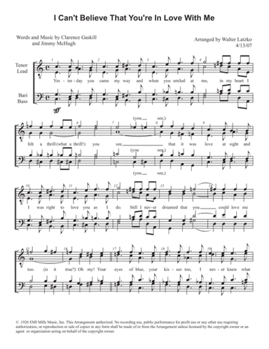 I Can't Believe That You're In Love With Me (arr. Walter Latzko)
