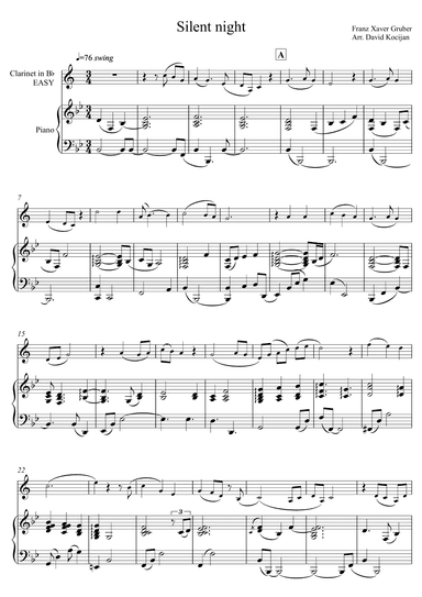 Silent night EASY (clarinet & piano) (arr. David Kocijan)
