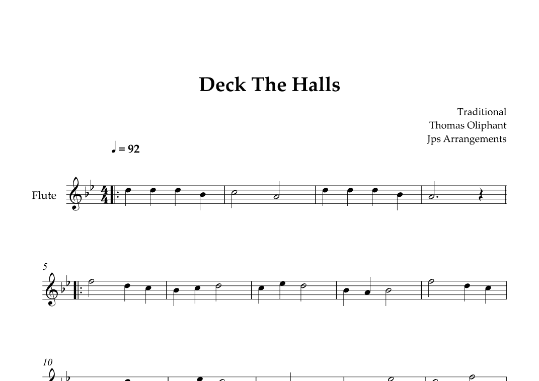Deck The Halls For Flute (arr. Jps Arrangements)