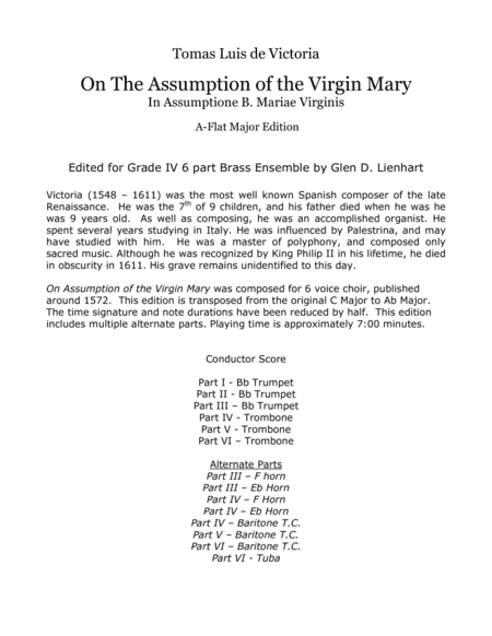 On the Assumption of the Virgin Mary (arr. Glen D. Lienhart)