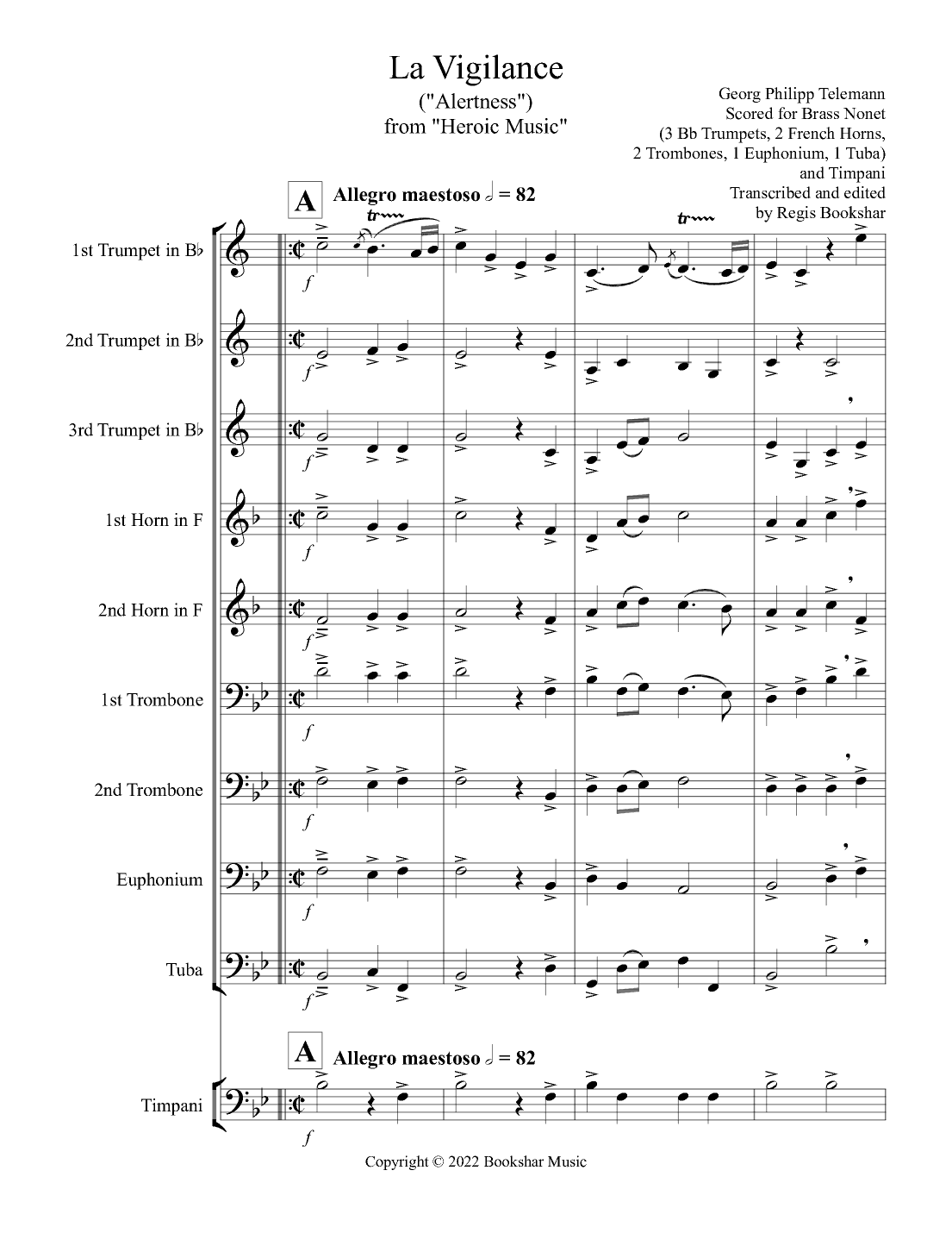 La Vigilance (from "Heroic Music") (Bb) (Brass Nonet - 3 Trp, 2 Hrn, 2 Trb, 1 Euph, 1 Tuba, Timp) (arr. Regis Bookshar)