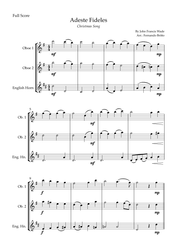 Adeste Fideles (Christmas Song) for Woodwind Trio (arr. Fernando Britto)