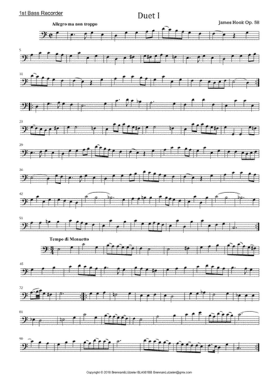 James Hook, 6 Duetts op. 58  for 2 Bass Recorders 1st part (arr. B. Brennan)
