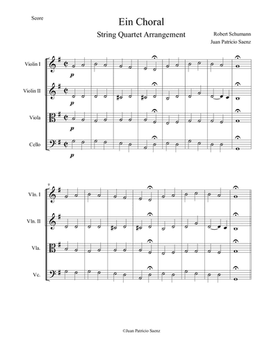 Schumann, R: Album for the Young - Ein Choral - Intermediate String Quartet Arrangement (arr. Juan Patricio Saenz)