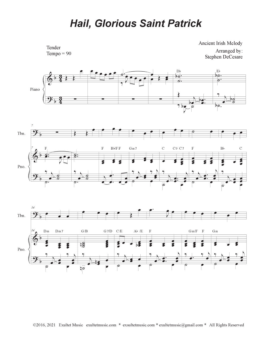 Hail, Glorious Saint Patrick (Trombone solo and Piano) (arr. Stephen DeCesare)