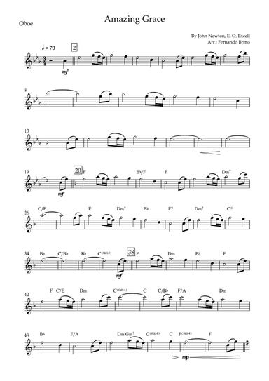 Amazing Grace for Oboe Solo with Chords (arr. Fernando Britto)