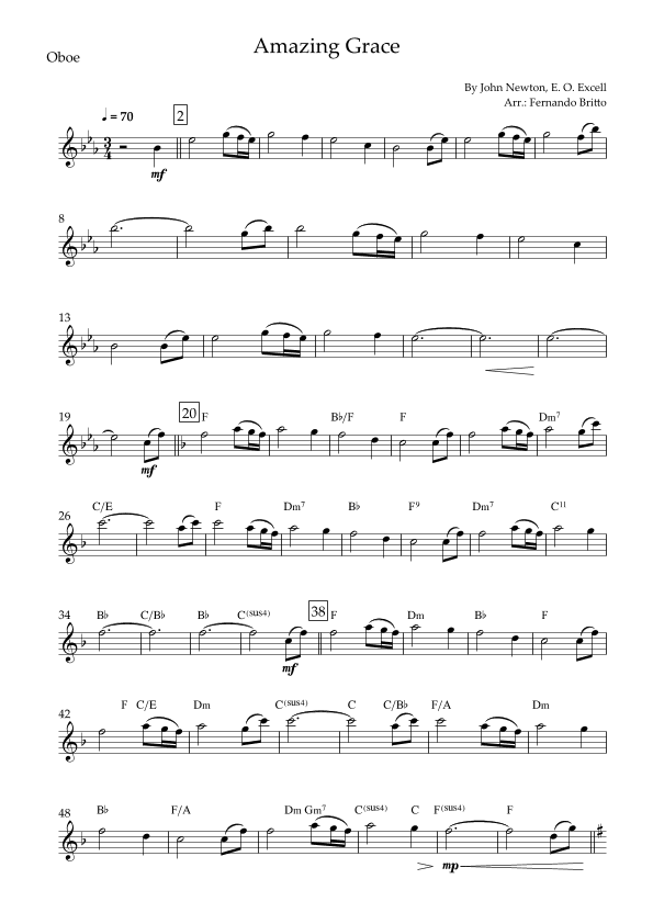 Amazing Grace for Oboe Solo with Chords (arr. Fernando Britto)