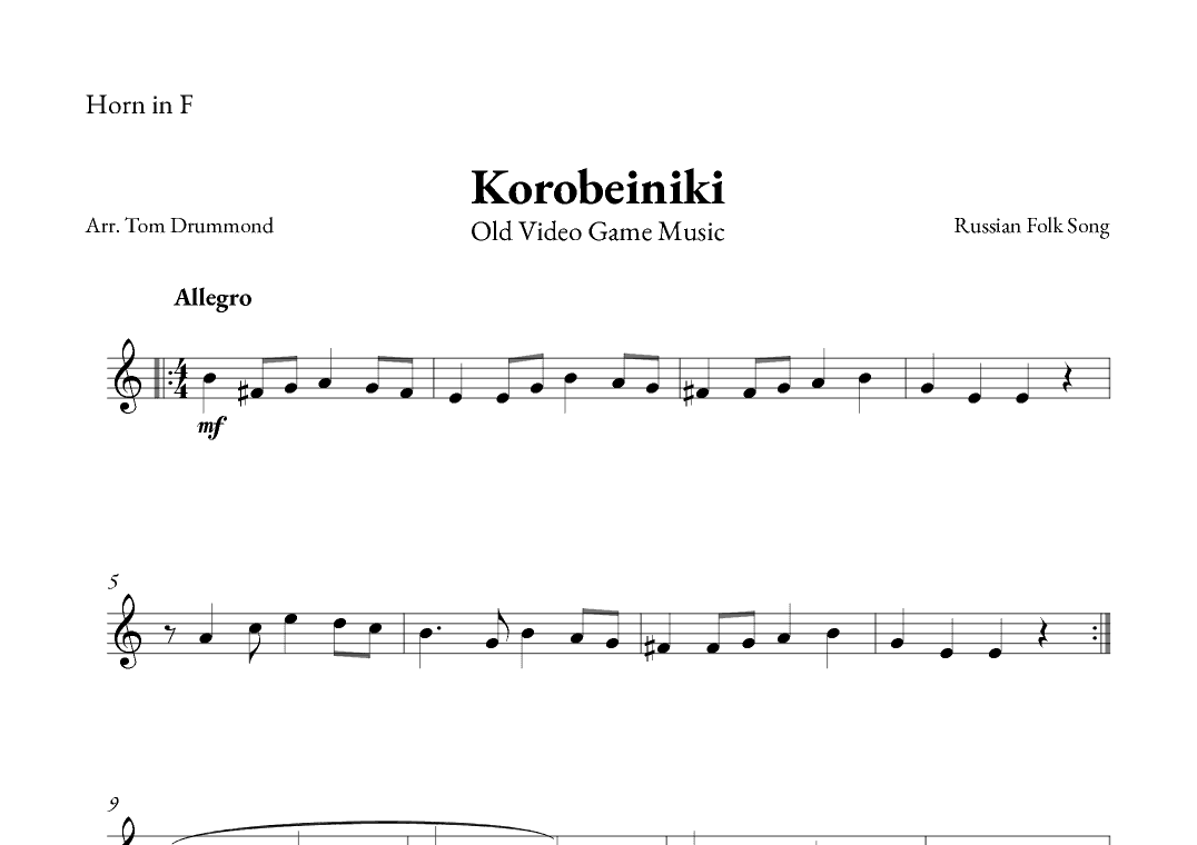 Korobeiniki (arr. Tom Drummond)