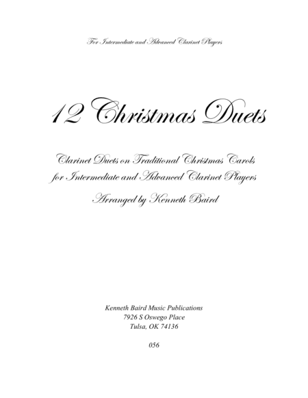 12 Christmas Duets for Clarinets (arr. Kenneth Baird)