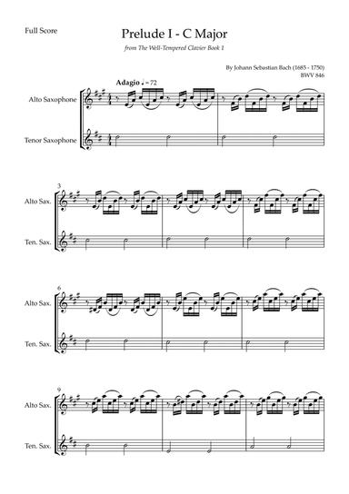 Prelude 1 in C Major BWV 846 (from Well-Tempered Clavier Book 1) for Alto Saxophone & Tenor Saxophon (arr. Fabio Britto)