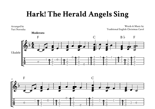 Hark! The Herald Angels Sing - Fingerstyle Ukulele (F Major with TAB) (arr. Yuri Noronha)