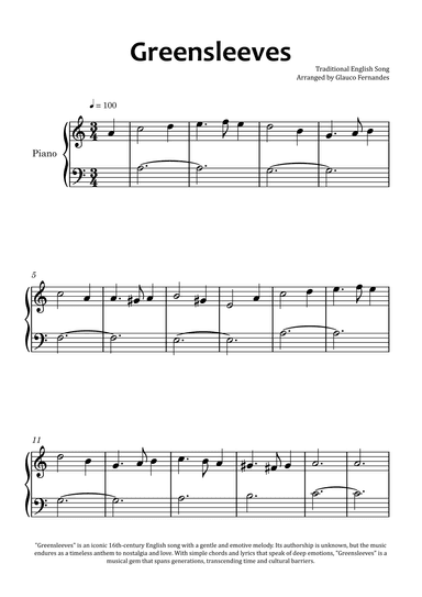 Greensleeves - Easy Piano (arr. Glauco Fernandes)