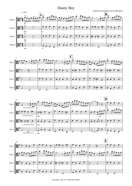 Danny Boy for Viola Quartet (arr. David Burndrett)