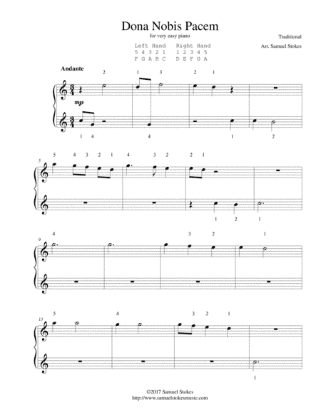 Dona Nobis Pacem (Give Us Peace) - for very easy piano (arr. Samuel Stokes)