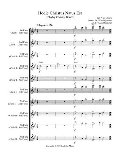 Hodie Christus Natus Est (2 Flute Quintets) (arr. Regis Bookshar)
