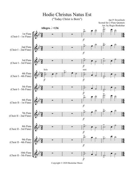 Hodie Christus Natus Est (2 Flute Quintets) (arr. Regis Bookshar)